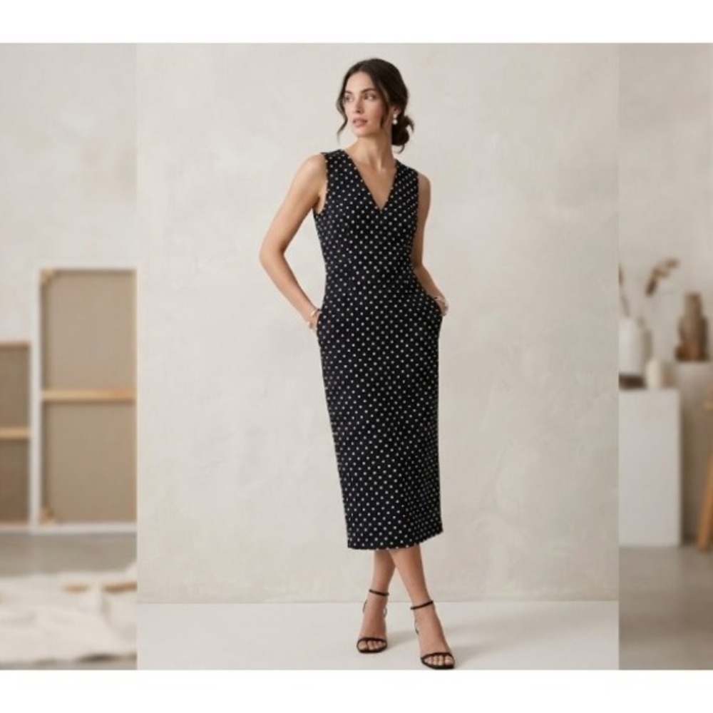 Elegant Black and White Polka Dot Dress